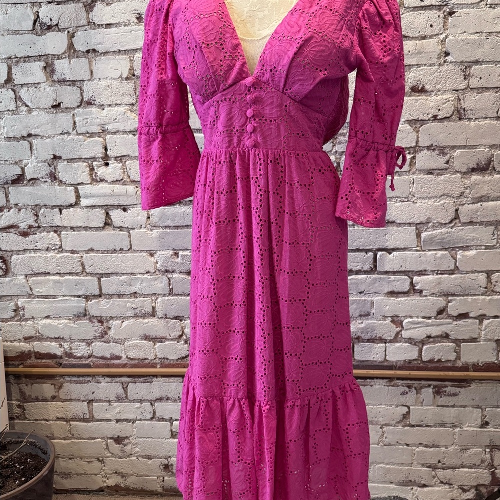 Women's Fuchsia Eyelet Maxi Dress